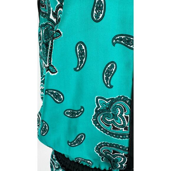 Michael Kors Green Paisley Bandana Romper Sleeveless Button Up Collared Womens M - Picture 9 of 11